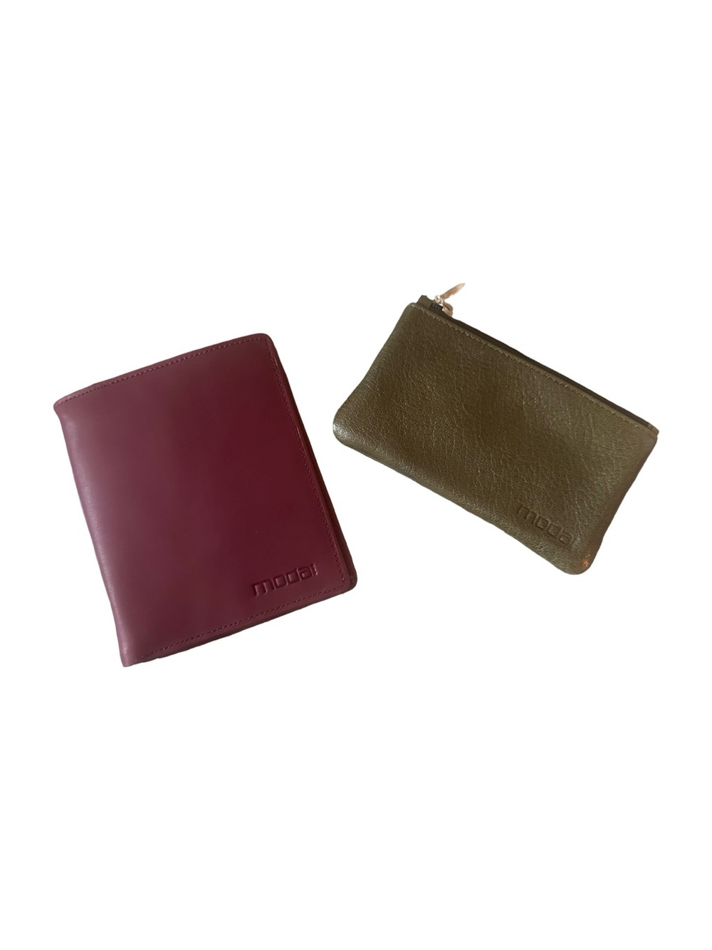 Moda Unisex Two-Piece Wallet and Coin Pouch in Burgundy and Olive